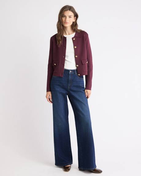 Cropped Cardigan with Shirt Collar