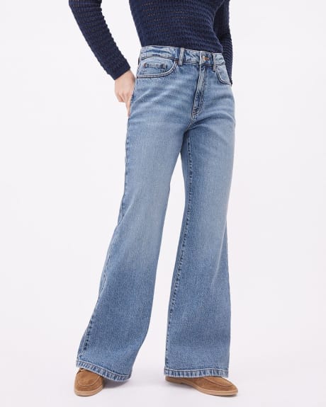 Long Medium-Wash High-Waisted Wide-Leg Jeans