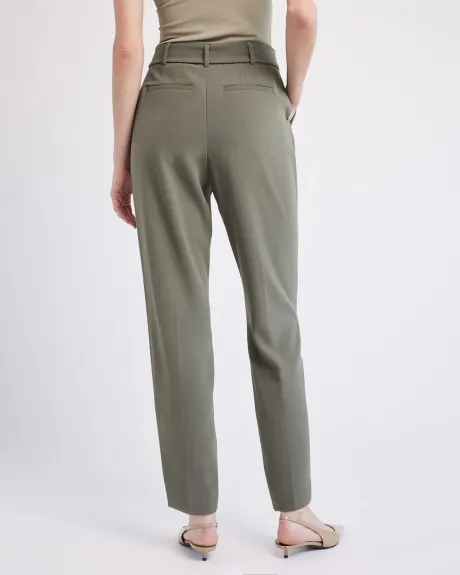 High-Rise Tapered Ankle Leg Crepe Pant With Belt