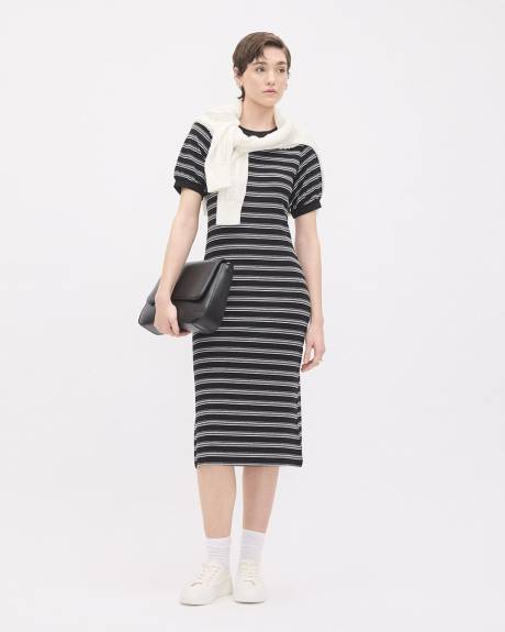 Robe Midi à Manches Courtes et Col Rond