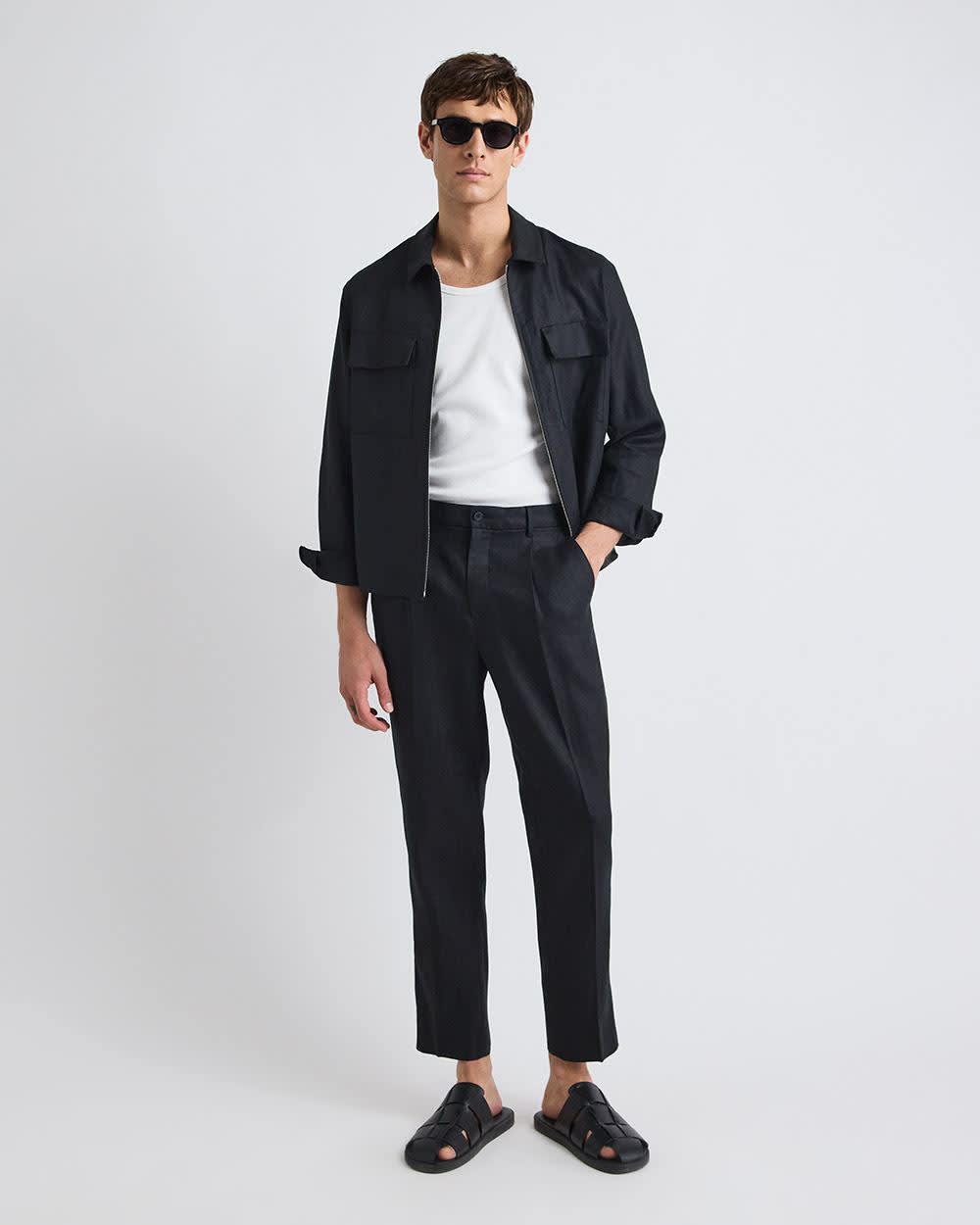 Pleated Tapered-Leg Linen Pant