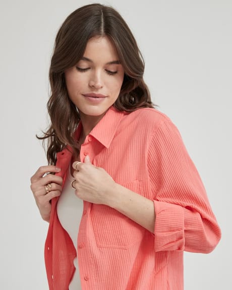Button-Down Crinkle Cotton Blouse with Chest Pocket