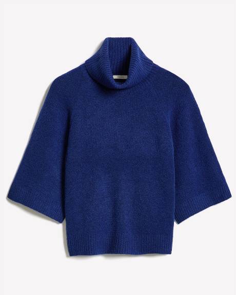 Elbow-Sleeve Mock-Neck Loose Sweater
