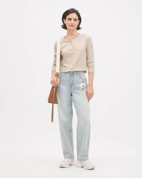 Haut C&ocirc;tel&eacute; Boutonn&eacute; &agrave; Manches Longues et Col Rond