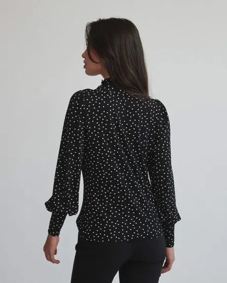 Fine Jersey Mock-Neck Puff Sleeve Top with Fancy Buttons