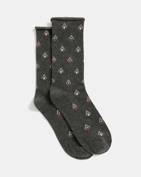 Dark Grey Socks with Pink Argyle Pattern