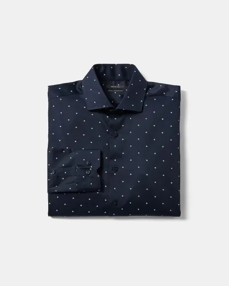 Slim Fit Navy Dress Shirt with Dots