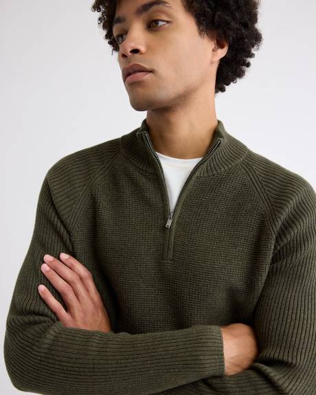 Long-Sleeve Half-Zip Mock-Neck Sweater