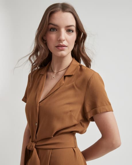 Short-Sleeve Maxi Dress with Shirt Collar