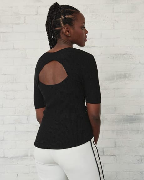 Solid Ribbed Sweater with Open Back