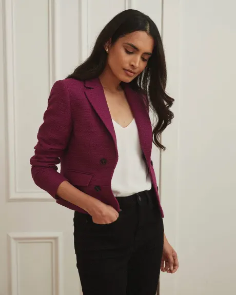 Bouclé Faux Double-Breasted Cropped Blazer