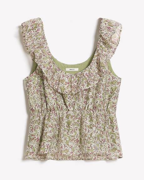 Blouse Sans Manches à Coupe Empire à Col en U à Volants