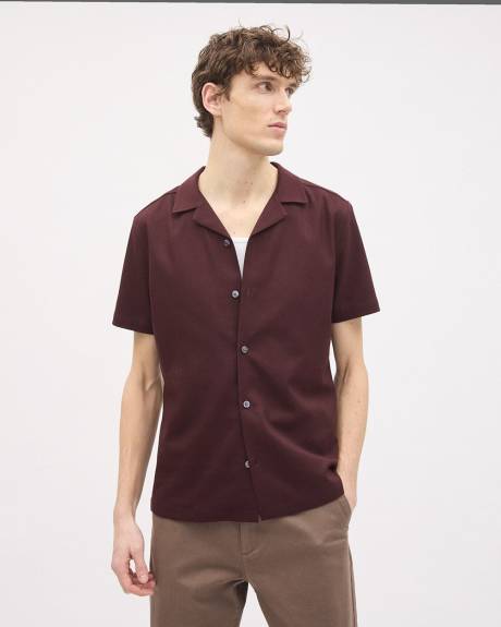 Short-Sleeve Herringbone Shirt with Camp Collar