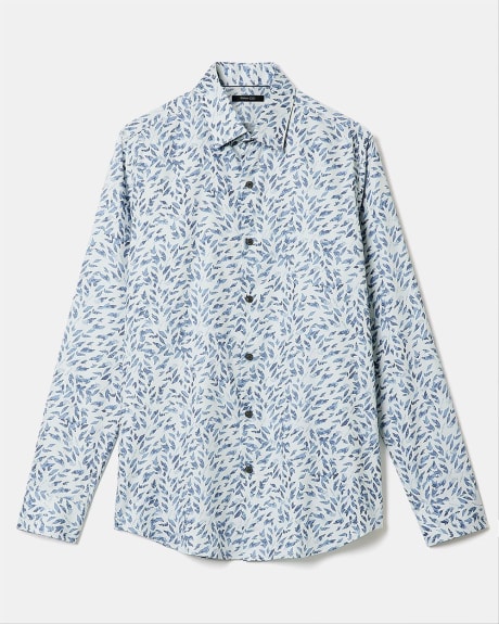 Slim-Fit Dress Shirt with Blue Floral Pattern