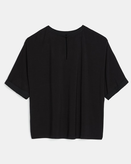 Mix Media Batwing Sleeve T-Shirt with Pintuck Detail