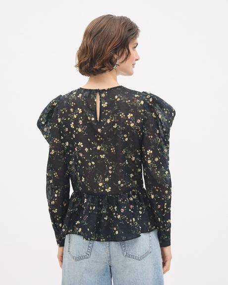 Floral Long-Sleeve Peplum Blouse