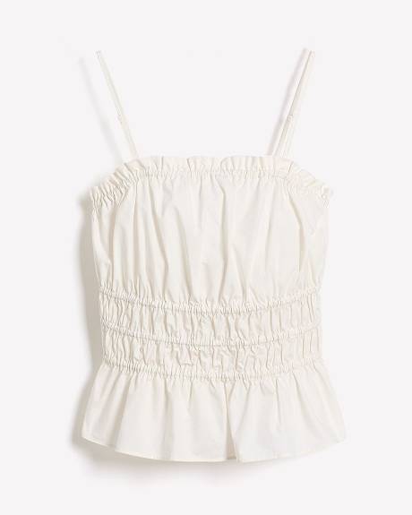 Sleeveless Square-Neck Smocked Poplin Blouse