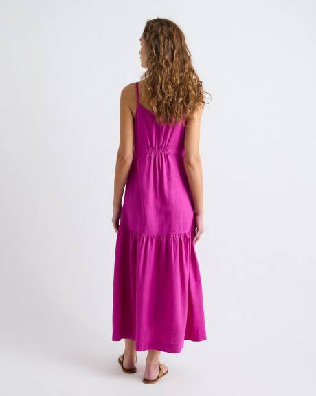 Sleeveless Square-Neck Linen-Blend Straight Maxi Dress