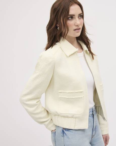 Cropped Tweed Bomber Jacket