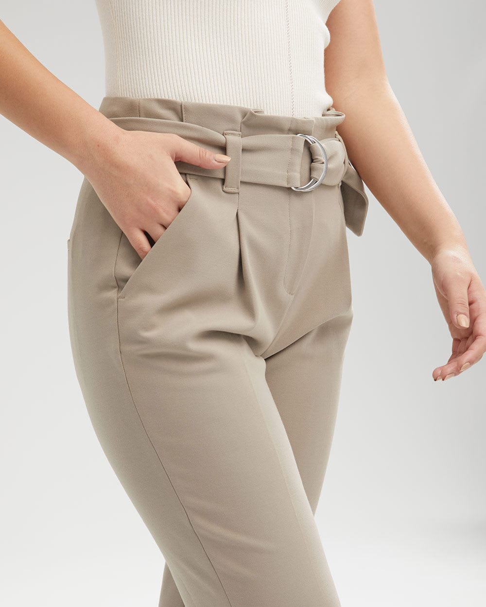 High-Waist Pleated Paperbag Ankle Pant - 28"