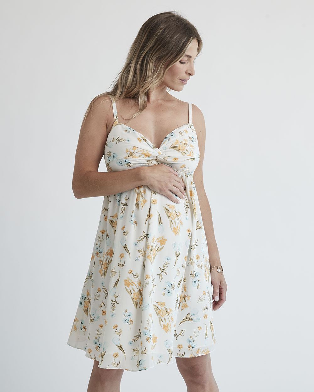 Silky Crepe Twist Front Sleeveless Dress - Thyme Maternity