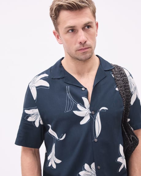 Short-Sleeve Viscose Shirt with Floral Print