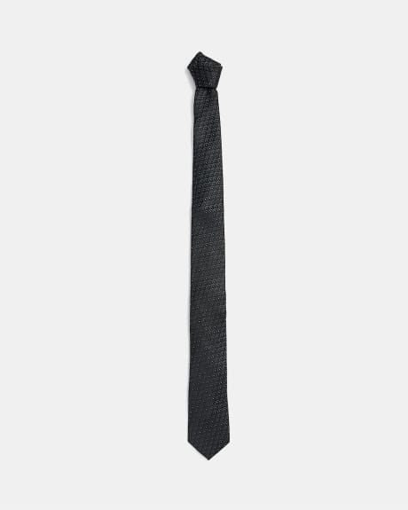 Regular Dark Grey Tie With Tonal Geo Pattern