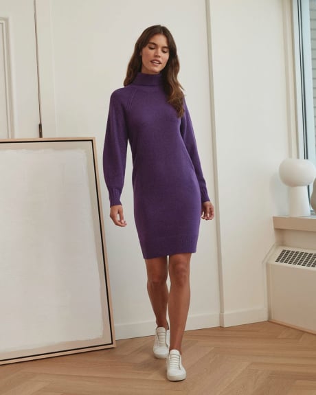 Soft Spongy Knit Turtleneck Sweater Dress