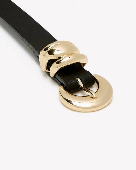 Ceinture Étroite en Cuir avec Boucle Arrondie