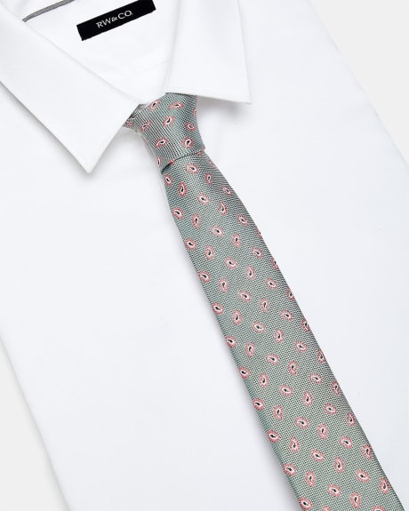 Skinny Teal Tie with Pink Paisley Pattern