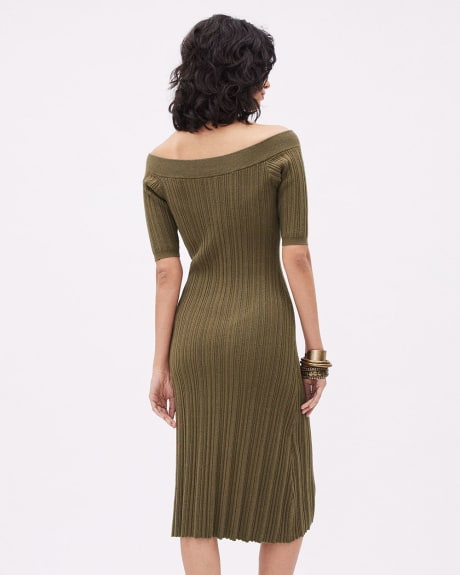Off-the-Shoulder Fitted Ribbed Dress