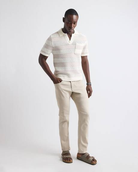 Polo en Mailles Ajour&eacute;es &agrave; Manches Courtes avec Col Johnny