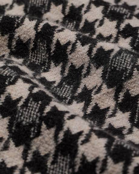 Pull Pied-de-Poule à Col Montant et Manches aux Coudes en Cloche