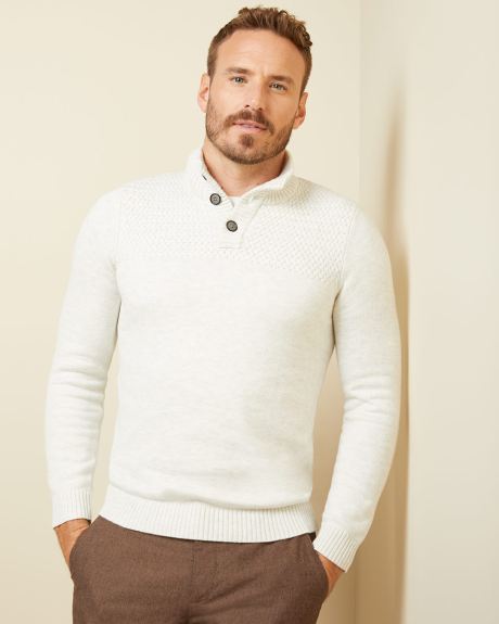 Buttoned mock-neck sweater