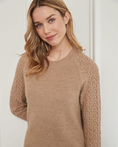 Soft Spongy Pointelle Sleeve Sweater Dress