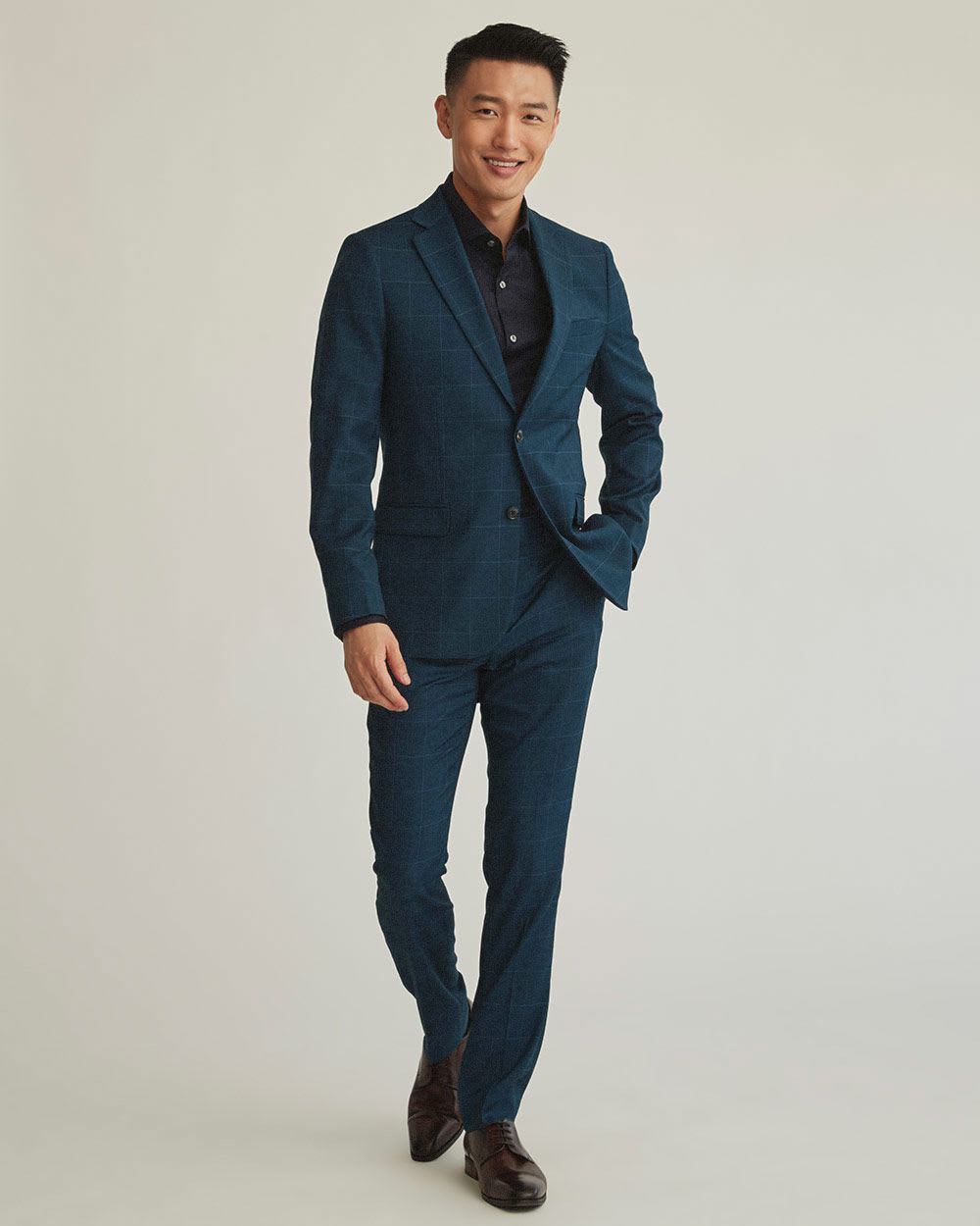 Tailored Fit Teal Prince of Wales Suit Pant
