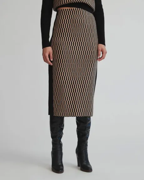 High Waist Knit Pencil Skirt with Retro Jacquard Pattern