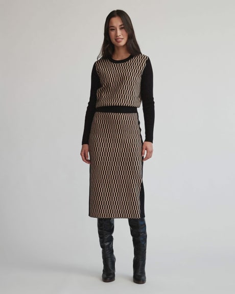 High Waist Knit Pencil Skirt with Retro Jacquard Pattern