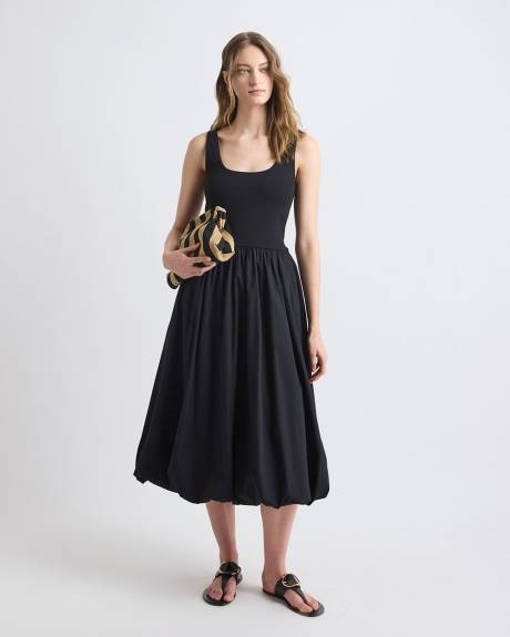 Mix-Media Sleeveless Midi Dress with Bubble Hem
