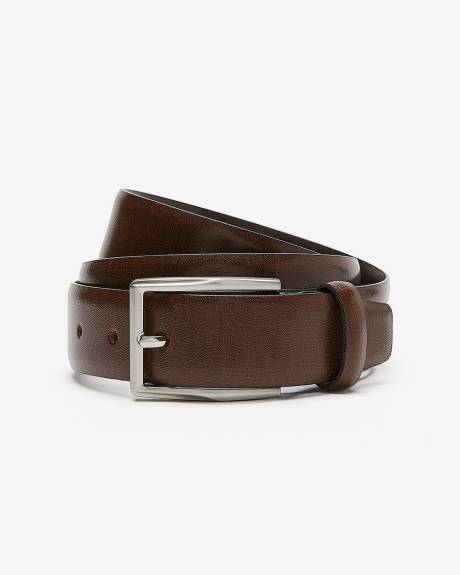 Brown Textured Leather Belt with Square Buckle