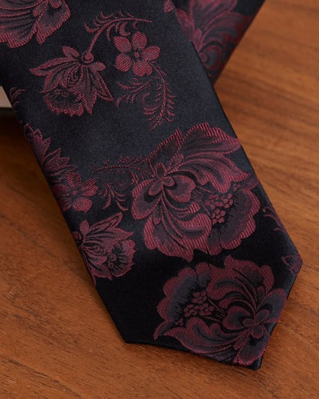 Cravate Régulière Noire à Motif Floral