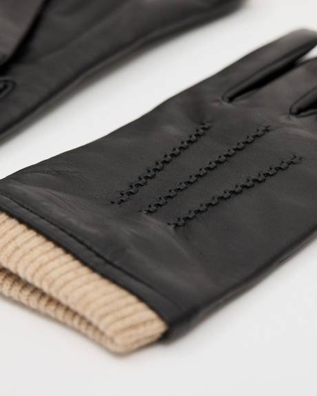 Leather Gloves with Ribbed Cuffs