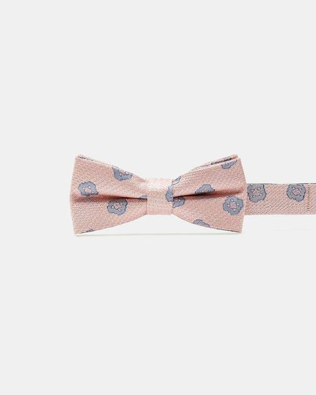 Classic Pink Silk Bow Tie with Blue Geo Pattern