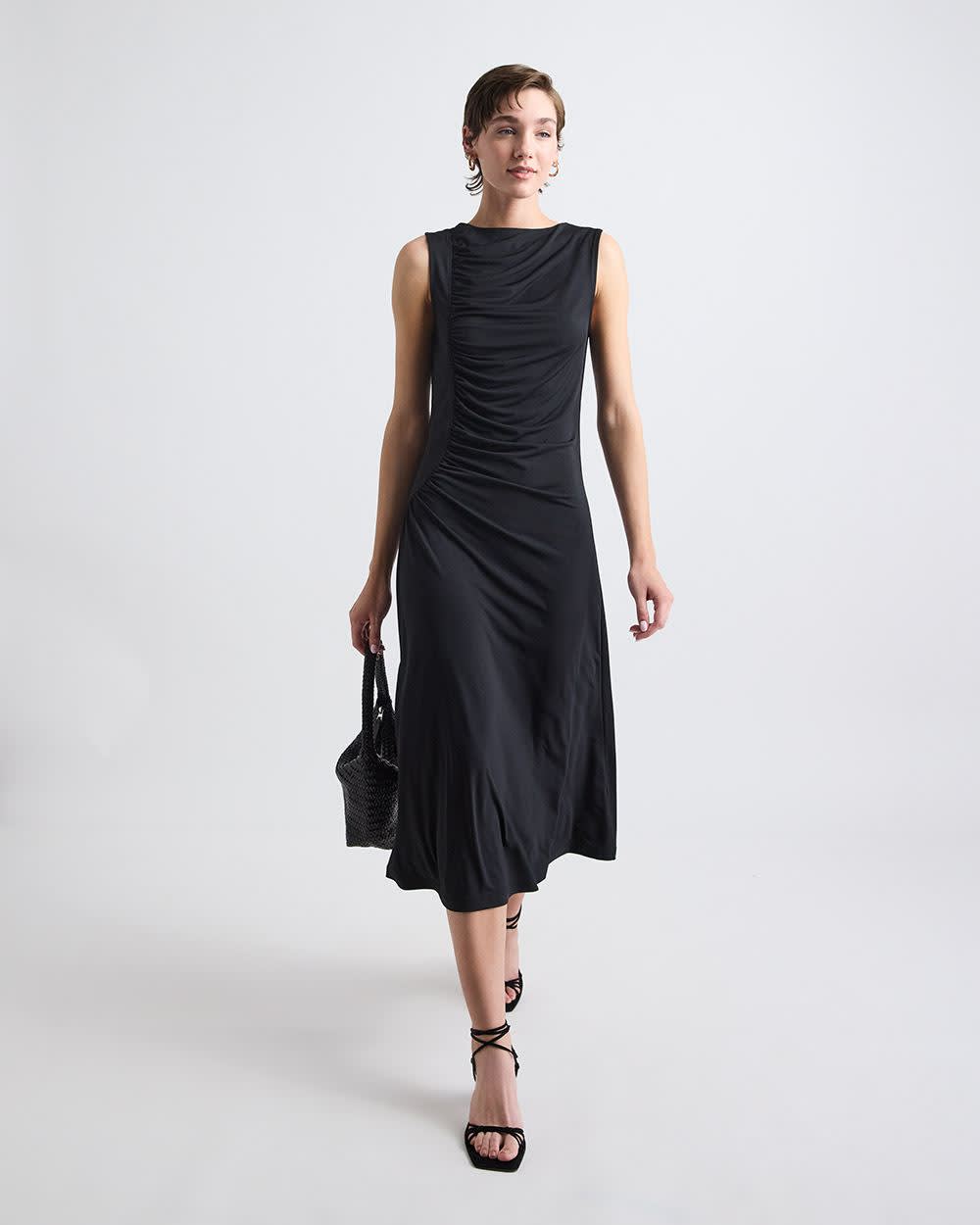 ワンピース lor Sleeveless Coat Dress Sleeveless Crew-Neck Midi Dress with Shirred Seam | RW&CO.