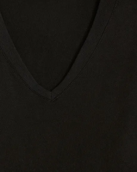 Solid Cap-Sleeve V-Neck T-Shirt