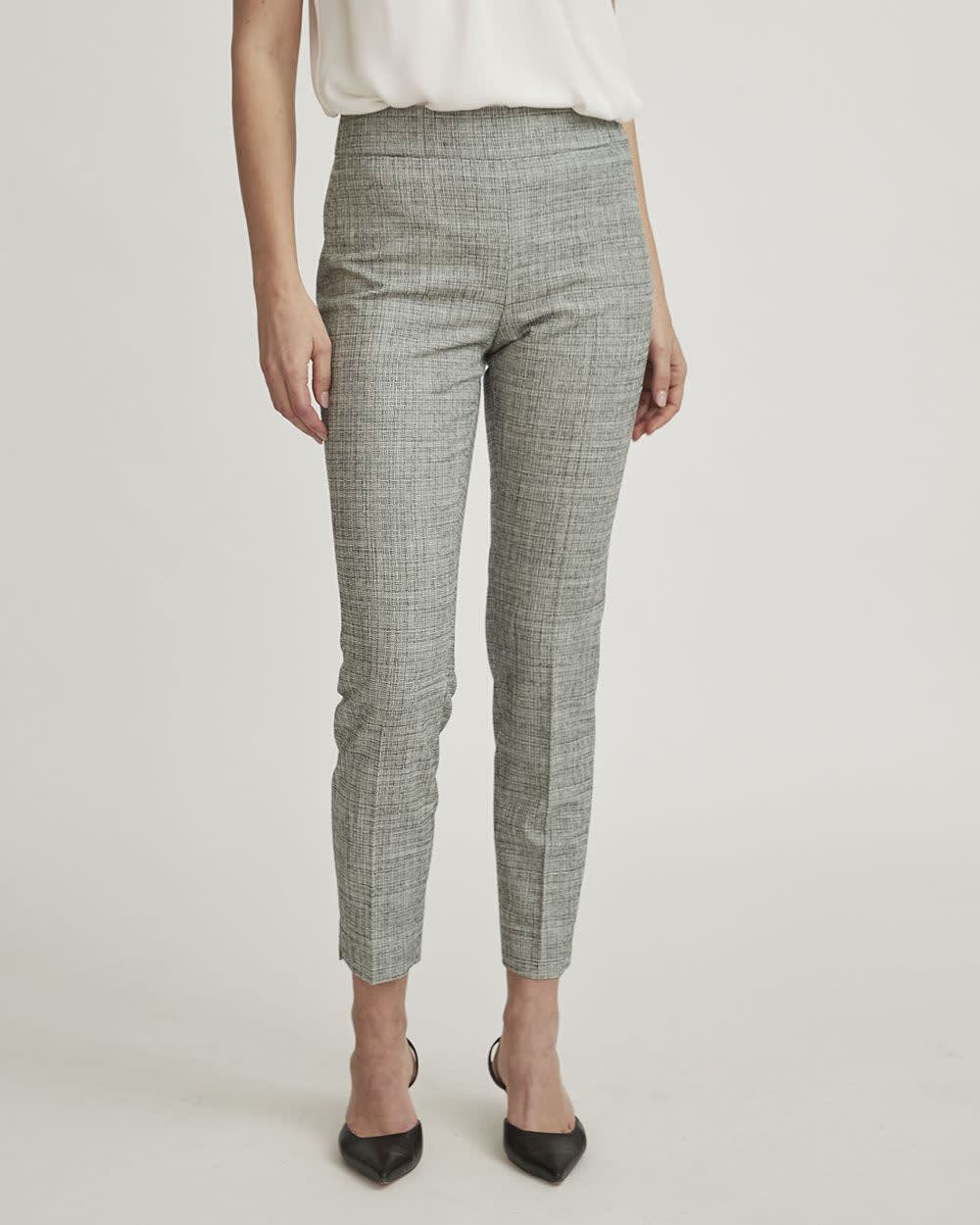 Grey Tweed Slim Ankle Pant with Side Slit - 28