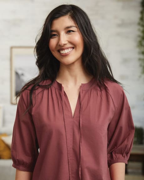 Short Puffy Sleeves Popover Blouse
