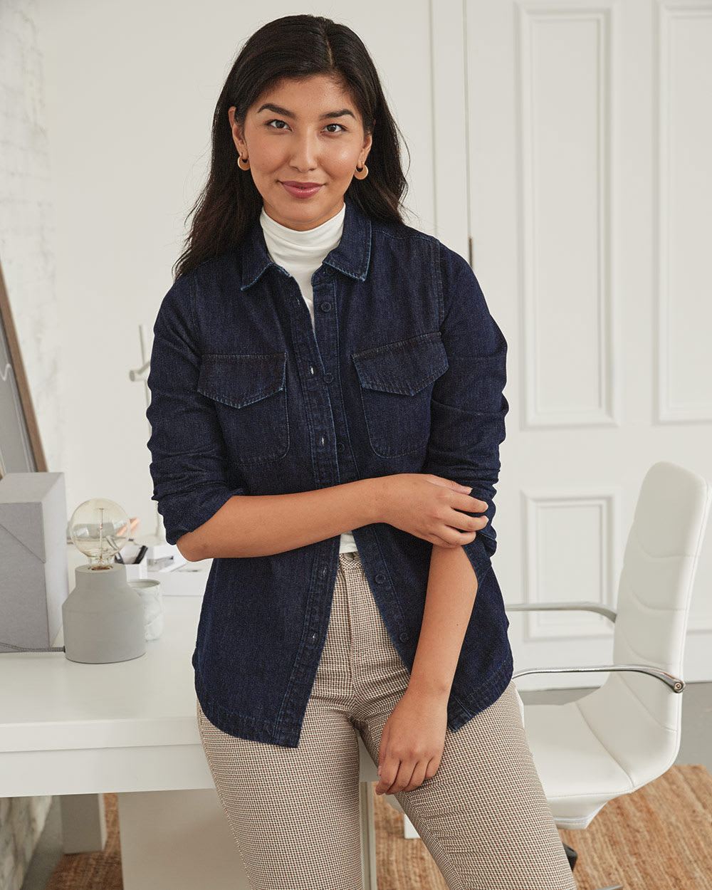 dark denim fitted shirt