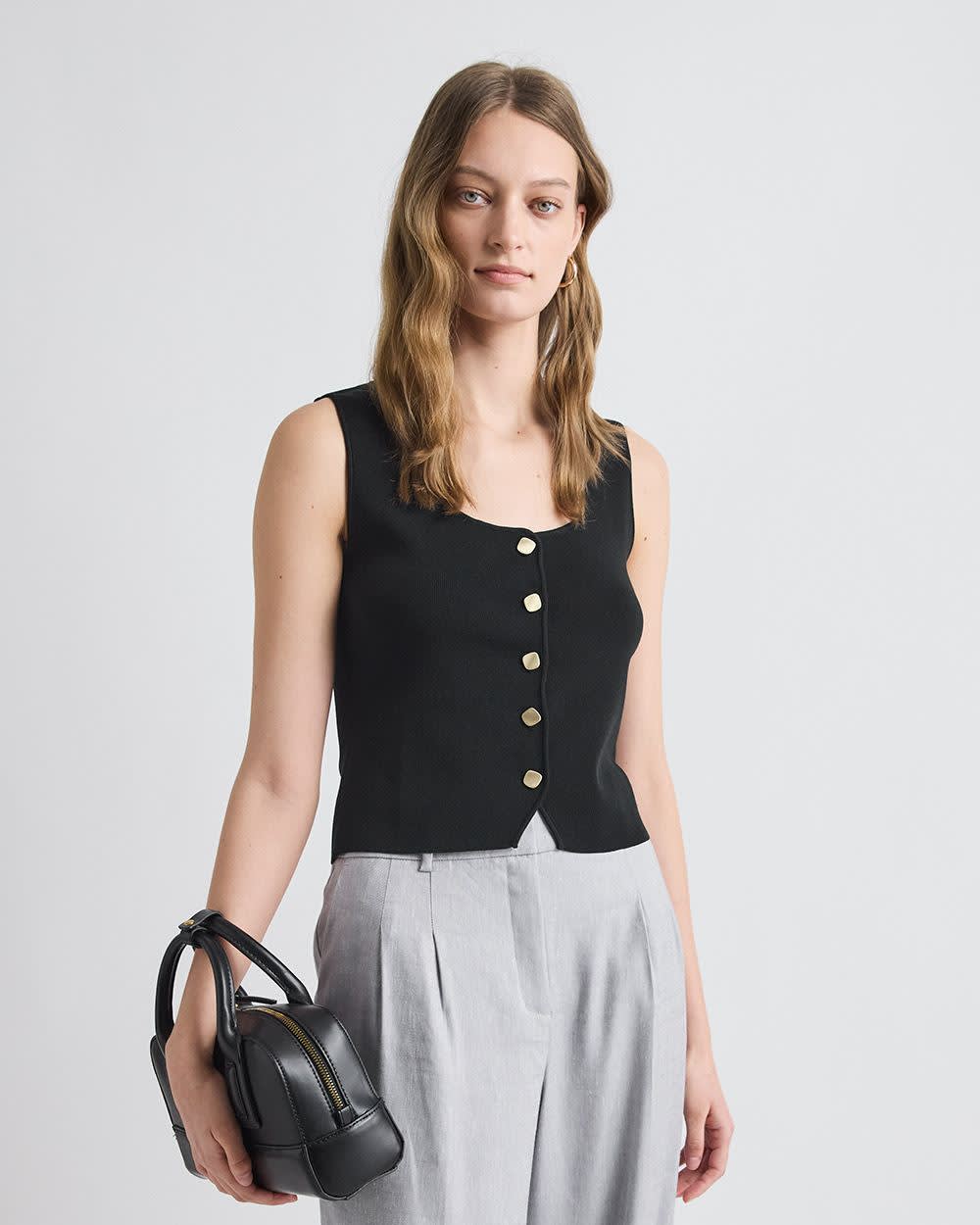 Cropped Buttoned-Down Sweater Vest