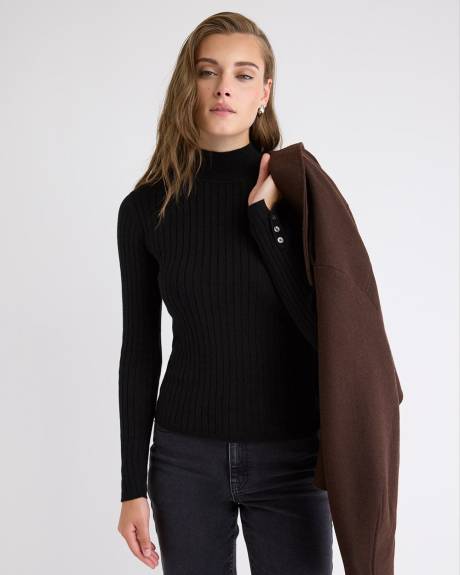 Mock-Neck Sweater with Buttons on Sleeves